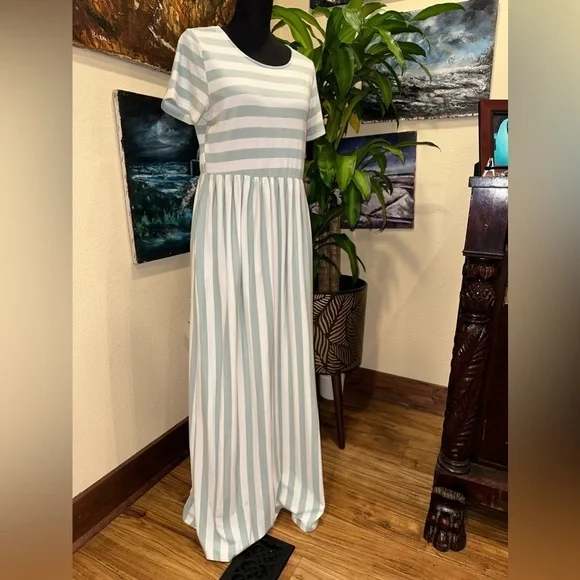Jodifl Super Long Maxi Dress Stripes White Green Size M - Picture 4 of 10